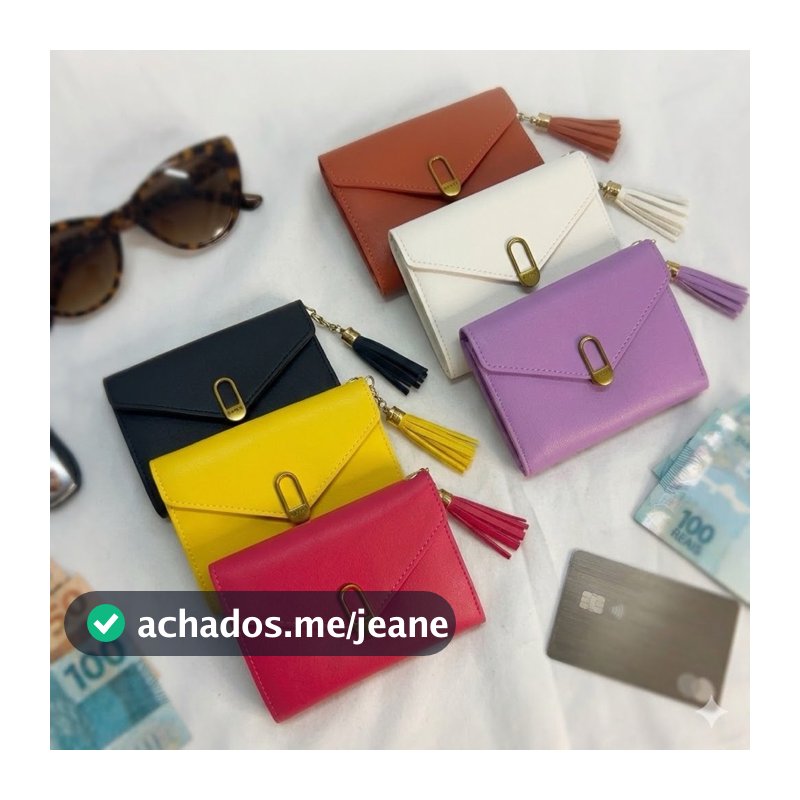 Carteira Feminina Compacta Porta Cartões e Dinheiro com Ziper Tassel Pequena Com Botão  Ref.CH642