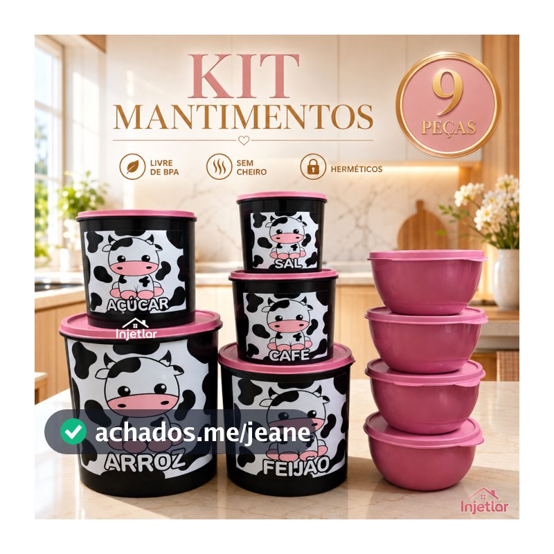 Kit potes para mantimentos de cozinha 5 peças + 4 potes redondos de plástico