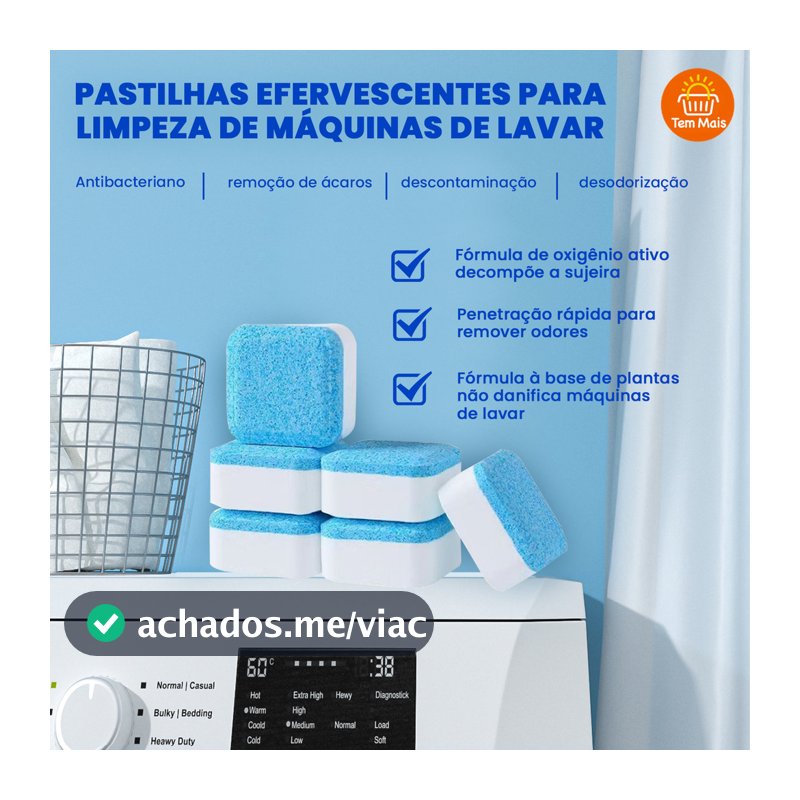 KIT Manutenção Lavadora: 10, 12 ou 24 Pastilhas Efervescentes Limpeza Profunda e Anticalcário