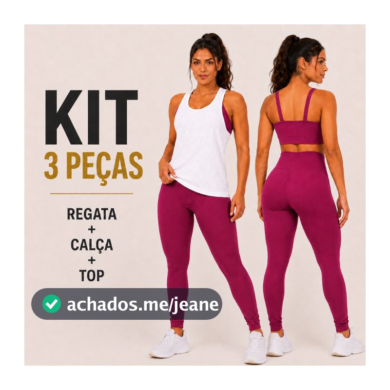 KIT 3 Conjuntos Feminino Fitness Completo Com Regata Calça Legging E Top Para Academia P Ao GG