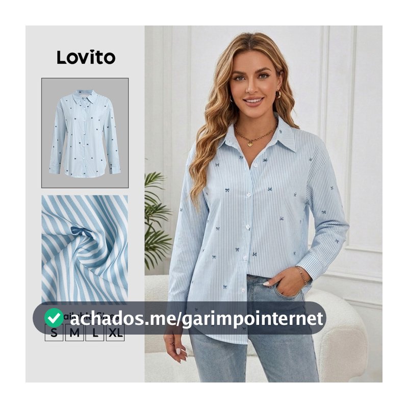 Lovito Blusa Casual Azul com Botões para Mulheres primavera/verão BLB38BR101