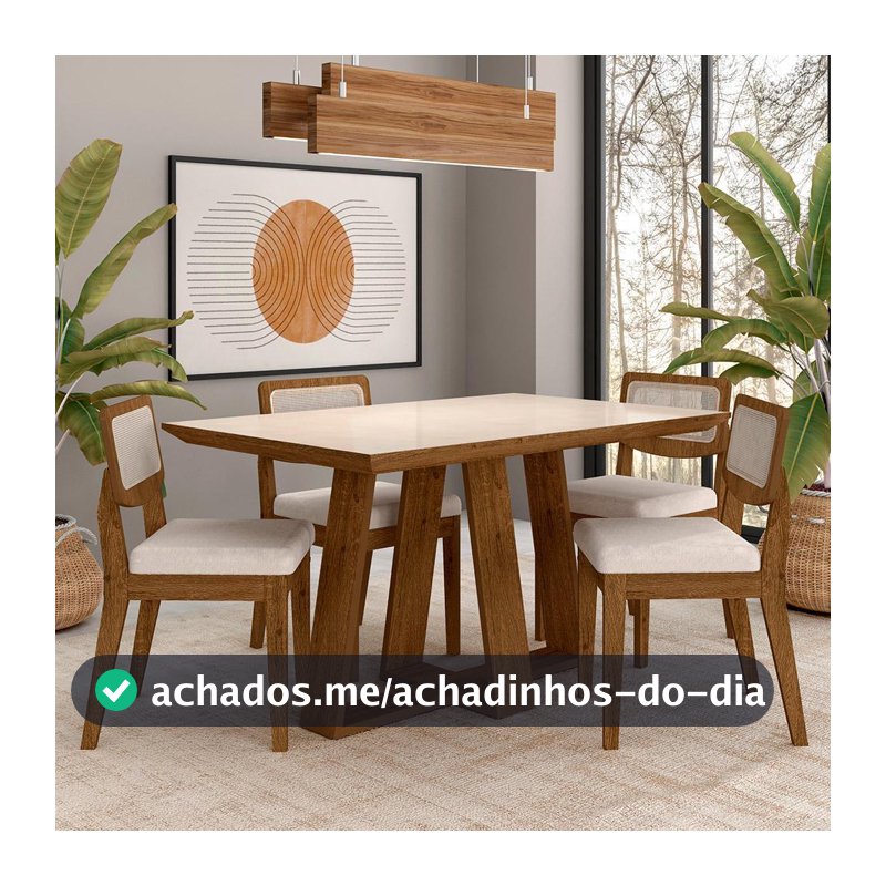 Conjunto Mesa Lins 4 Cadeiras Sextavada Freijó/off/bouclé Off -  M.a