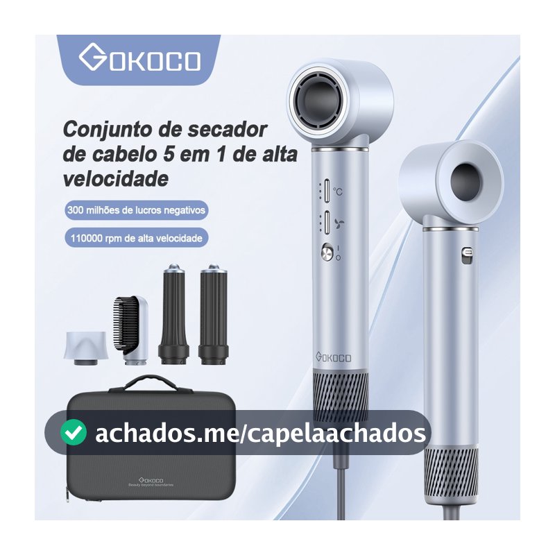GOKOCO Secador De Cabelo Com 5 Em 1 GD023 Escova Magnético Multifuncional De Alta Velocidade Com Alisar Enrolar Hot Air