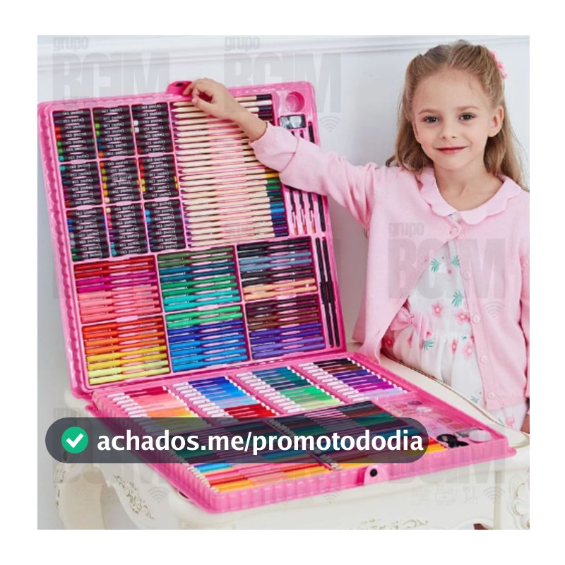 Estojo Maleta Pintura Infantil Lápis Cores Giz Canetinhas e Diversos Tamanhos Desenhos Para Colorir