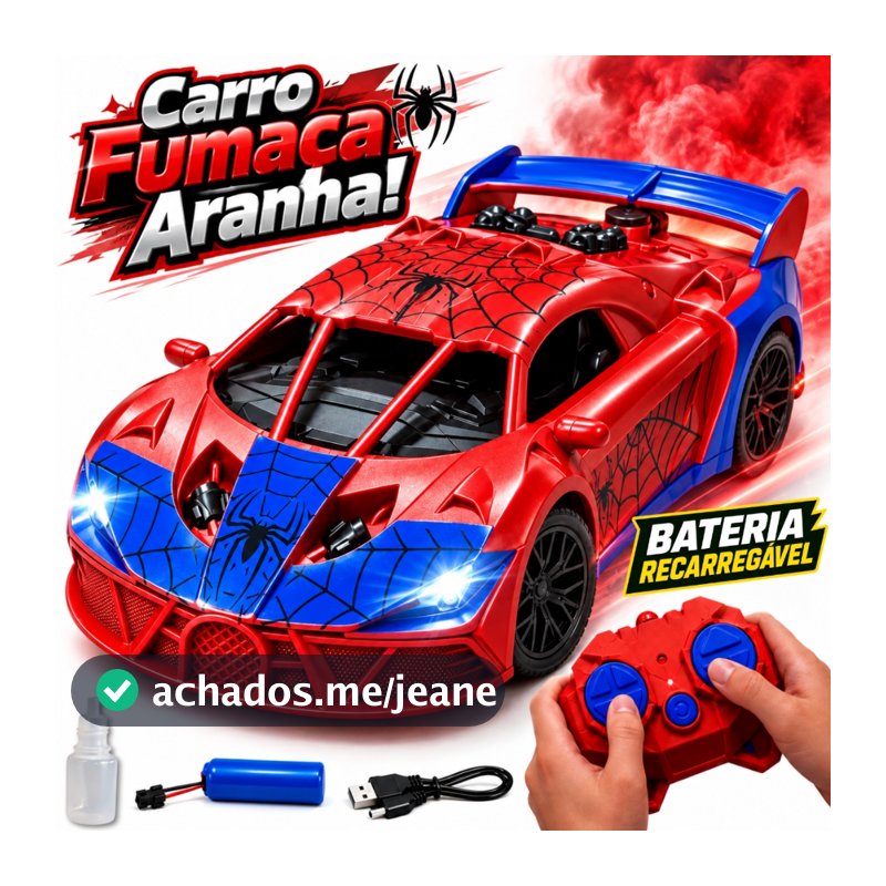Carrinho Controle Remoto Infantil Led Solta Fumaça Bateria Recarregável Esportivo Rápido