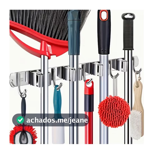 Suporte Inox De Parede 7 ou 9 Ganchos Porta Vassoura Mop Rodo Utensílios de Limpeza