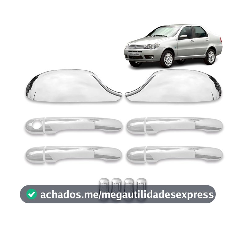 Kit 12 Apliques Cromados Maçanetas Retrovisores sem Pisca Tampas de Válvula Palio Siena G3