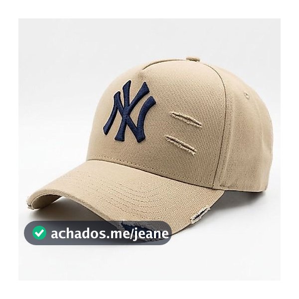 Boné NY Destroyed Bordado Alto Relevo Aba Curva Strapback Ajustável Unissex Streetwear