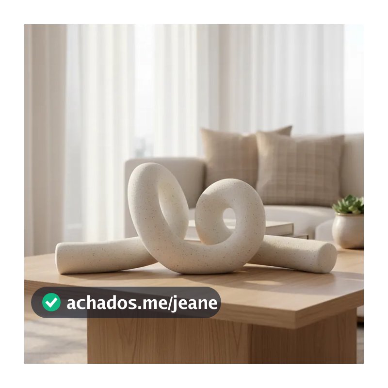 Escultura Decorativa Enfeite Abstrato Em Cerâmica Onda Orgânico Off White Decoração Sala Escritório