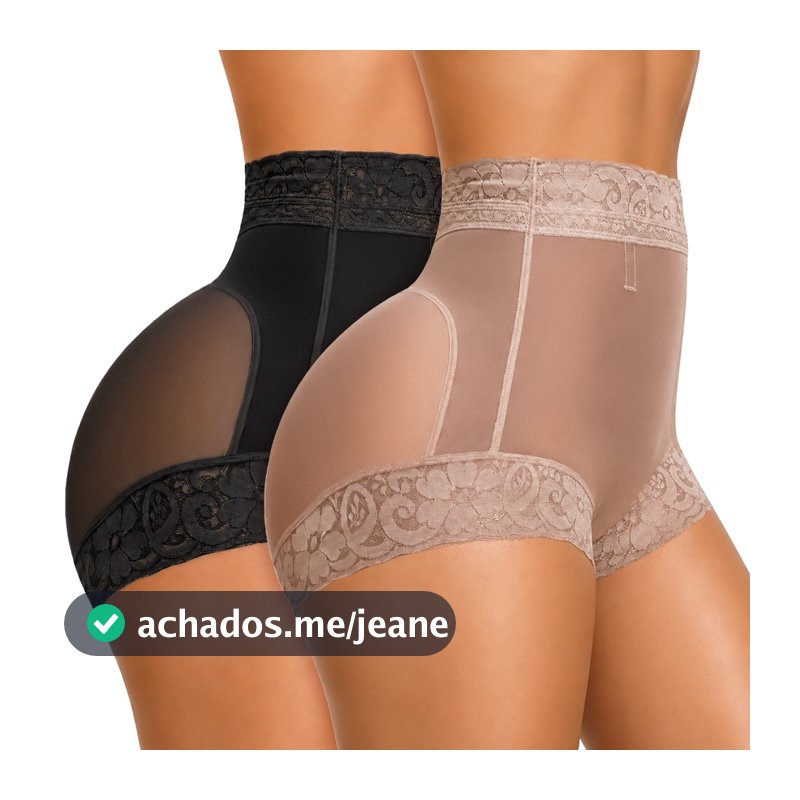 Calcinha Short Modelador Cintura Alta Renda Levanta Bumbum Cinta Modeladora Feminina Barbatana Silicone Antiderrapante