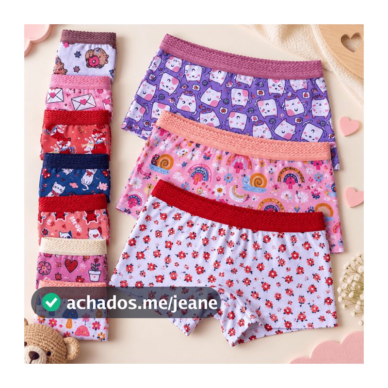 Kit 10 Calcinhas Infantil Menina Algodão Boxer Shortinho Estampas Sortidas