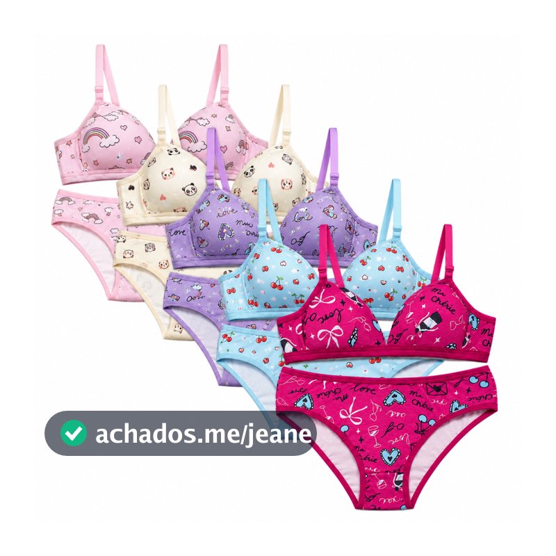 Kit Conjunto Menina Moça Infantil Juvenil Sem Aro Top E Calcinha Alça Regulável Com Bojo