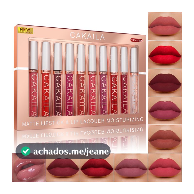 Conjunto de 10 batons líquidos matte, longa duração de 24 horas, à prova d'água, não transfere e é à prova de copos-BT