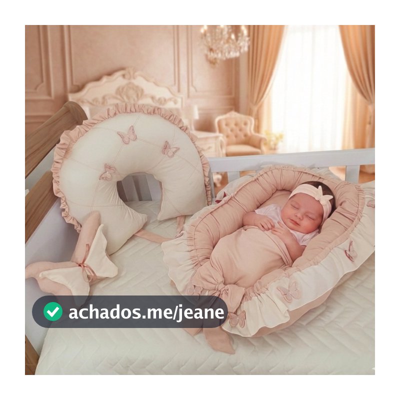 Kit 3 peças Ninho Redutor De Berço com borboletas + Almofada de Amamentação Babado e amarris + Almofada BORBOLETA DE ASA