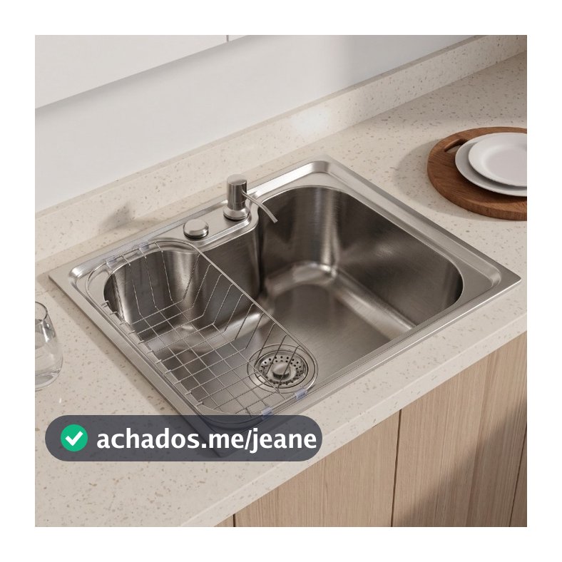 Cuba Para Cozinha Gourmet Pia Aço Inox 60x42cm Com Acessórios Cesto Escorredor Detergente