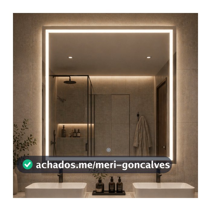 Espelho Quadrado 40x40 Jateado Fino LED 3 Cores Touch Banheiro Lavabo Quarto Luxo