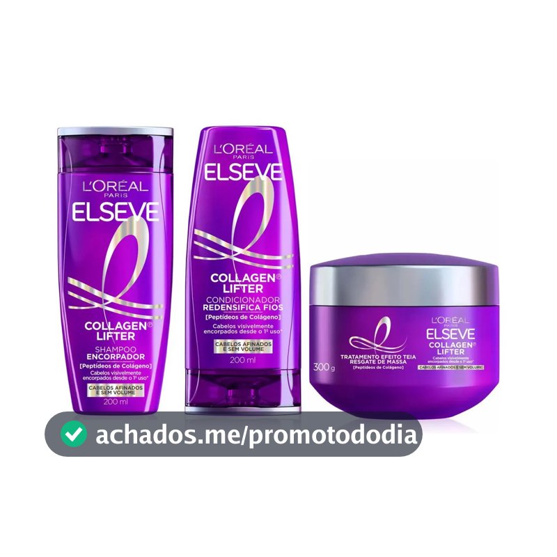Kit Elseve Colageno Lifter Shampoo 200ml+Condicionador 200ml+Máscara 300g-Lançamento L'Oréal Paris