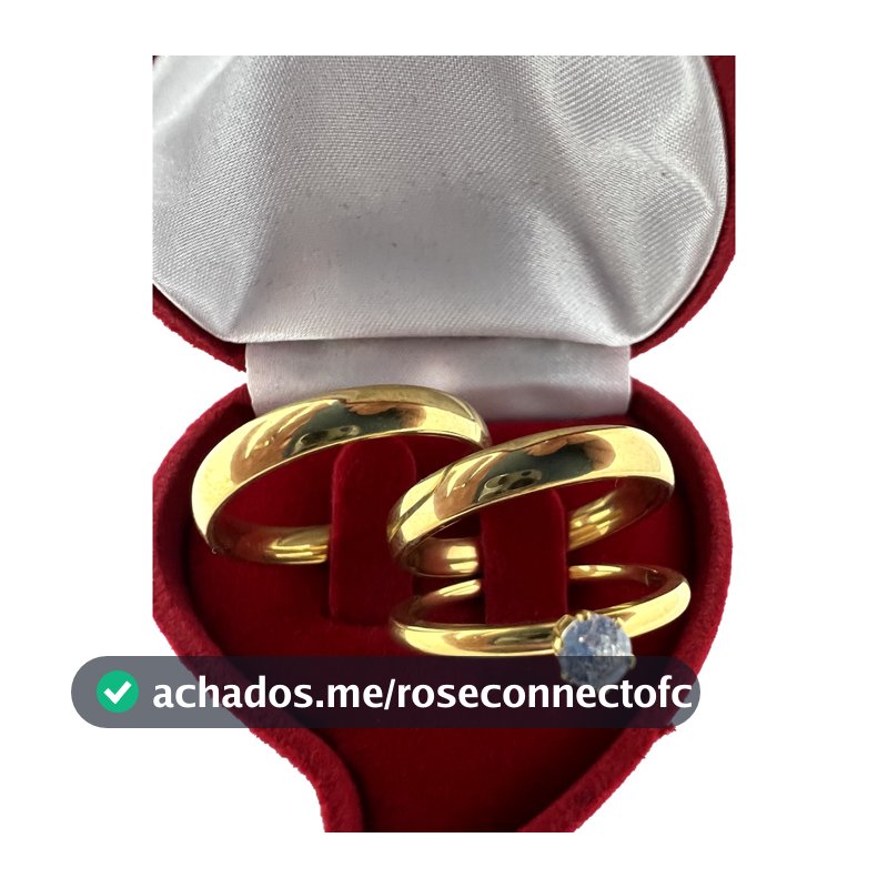 Par de Aliança Anatômica Dourada Clássica Fina 4mm de Noivado/Casamento Acompanha Caixinha de Veludo e Anel Solitário