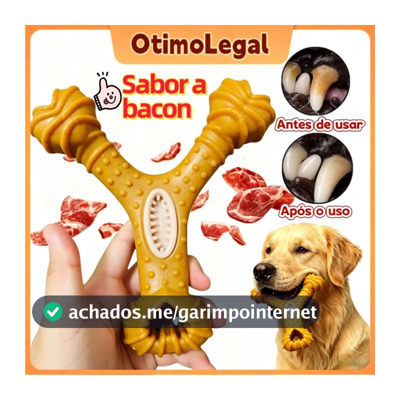 Brinquedo Interativo de Mastigação para Cães - Limpeza Dental que Remove Tártaro e Sabor Bacon