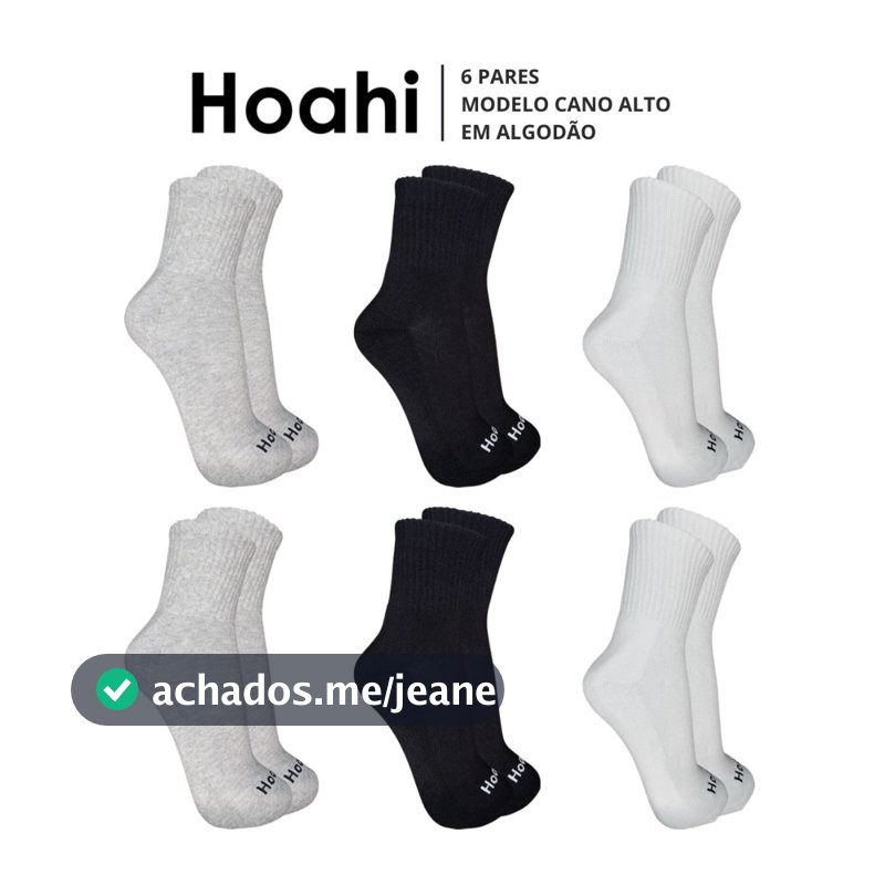 Kit 6 Pares Meias Hoahi Cano Alto Longo Esportiva Academia Algodão Promoção Original