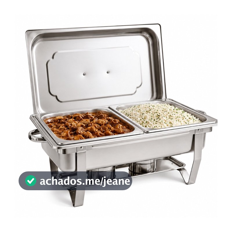 Rechaud 9 L Com 2 Cubas 1/2 Banho Maria Retangular Inox