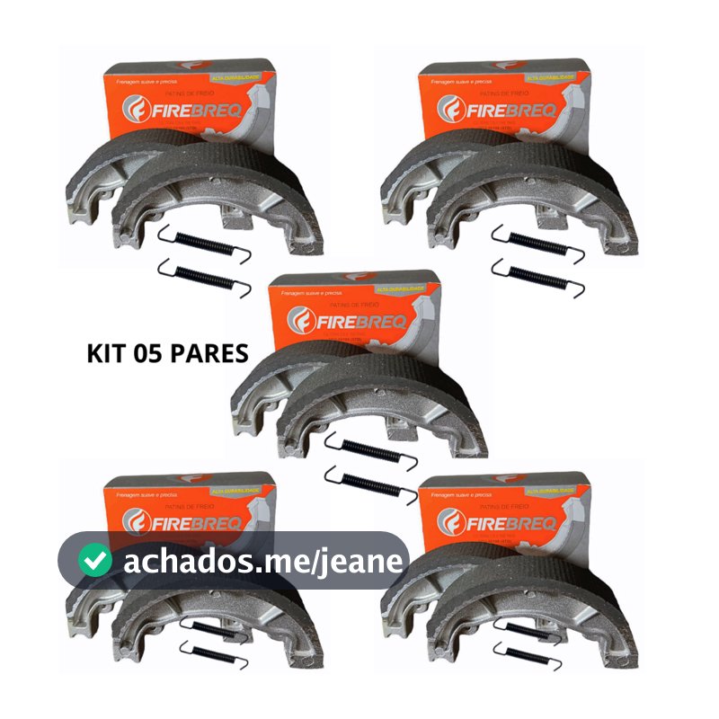 Kit 05 Pares Patim Lona De Freio + Molinhas Honda Biz 125 Bros 125 150 Pop 100 Tras Firebreq
