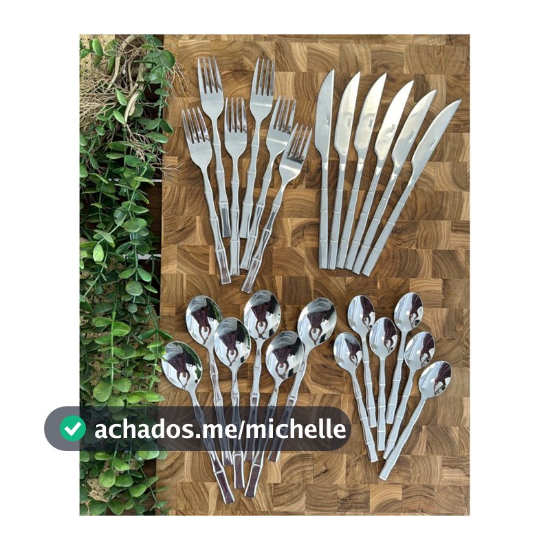 Faqueiro Linha Bambu Elegant Lyor de Aço Inox Conjunto de Talheres Mesa Posta Cozinha