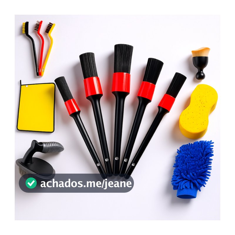 Kit 05 Pincel Automotivo Detalhamento Luva Flanela 30x40 cm Microfibra Limpeza Lavagem de Carro