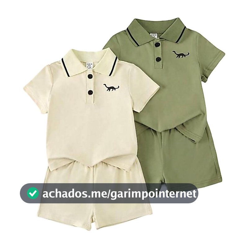 🦖 Conjunto Infantil/Bebê Menino Verão Dinossauro Polo e Short- Roupa Infantil 🦖