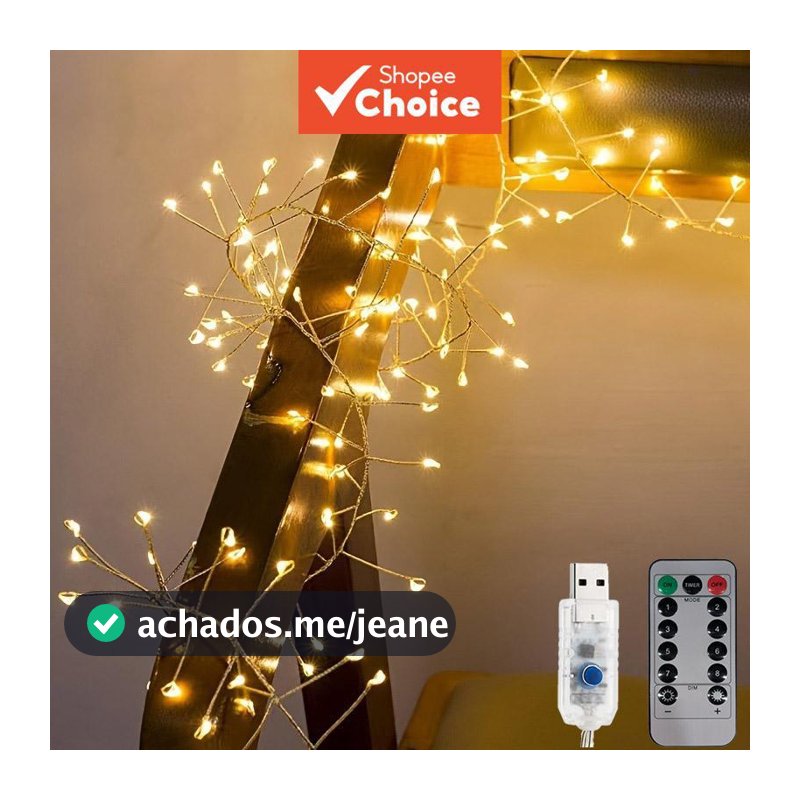 Luzes de Cordão de Fogos de Artifício em Cluster Luzes de Fada LED para Guirlanda de Natal, Decoração de Festa de