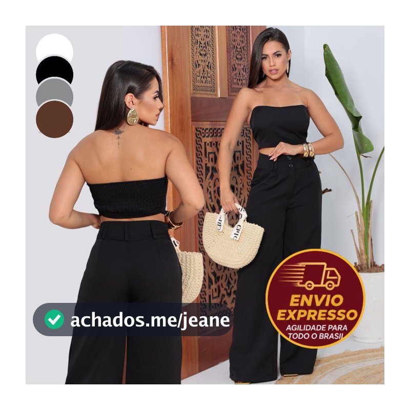 Conjunto Alfaiataria Calça Social com Bolso e Top sem Alça Coleção Verão Elegante