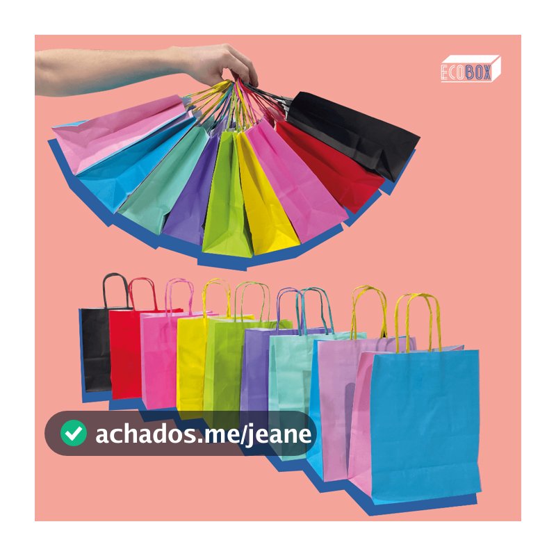 10 Sacolas Presente Kraft Colorido P - 21,5x8x17,5cm  Sacolinha Surpresa Aniversário Festas Lembrancinha