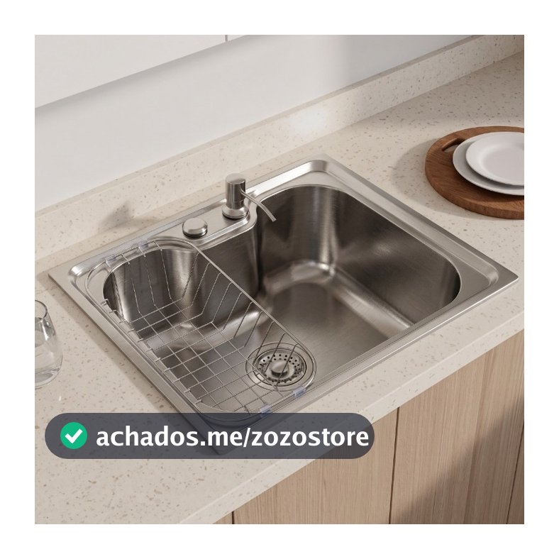 Cuba Para Cozinha Gourmet Pia Aço Inox 60x42cm Com Acessórios Cesto Escorredor Detergente