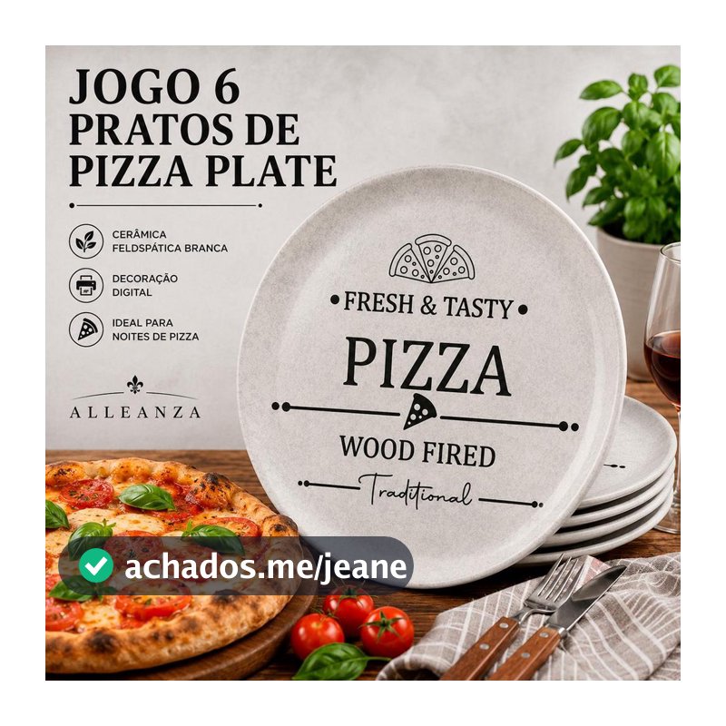 Jogo 6 Pratos de Pizza Plate Cerâmica 30cm Para Transformar Suas Refeições - Alleanza
