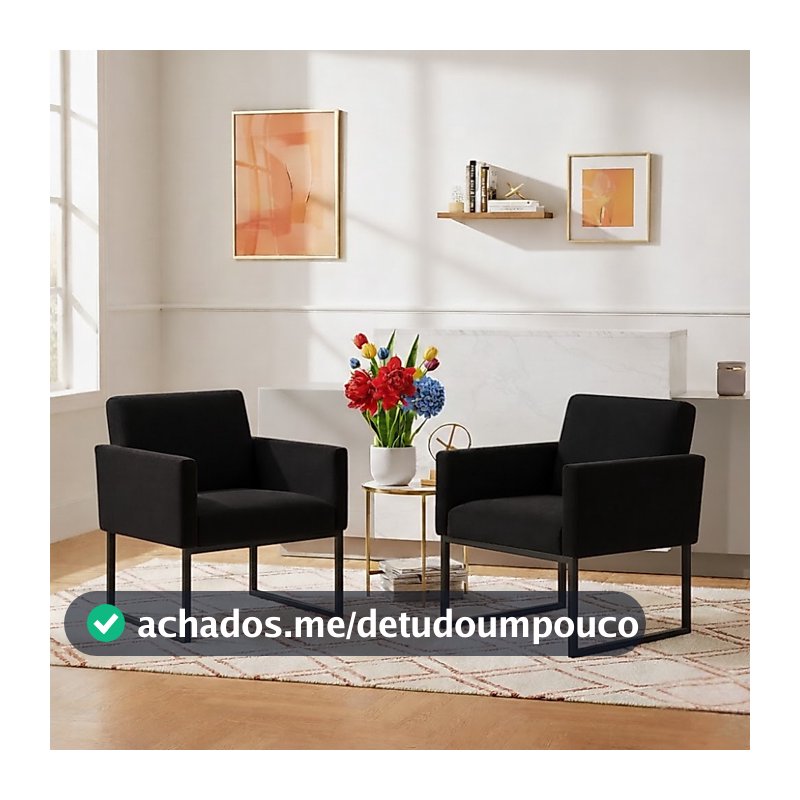 Kit 2 Poltronas para Recepção Lina com Base de Ferro Preto Resistente