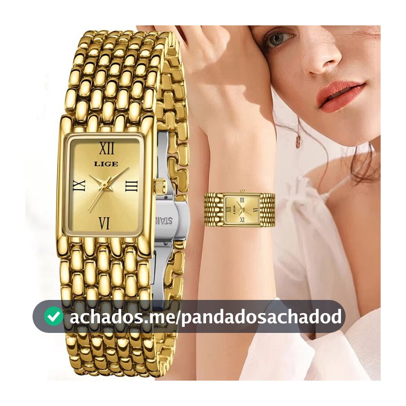 LIGE Relógio Original Feminino Casal Moda Casual Presentes De Luxo À Prova D'água Mostrador Quadrado Cinto De Aço De Pul