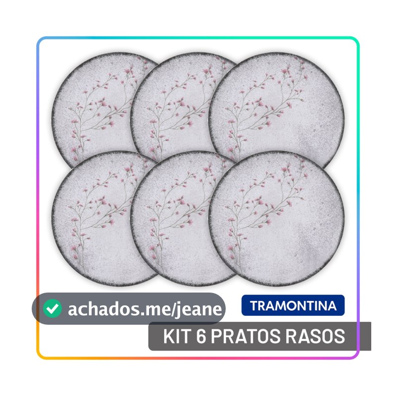 Jogo de Pratos Rasos Tramontina 25 cm Floralis Porcelana Decorada Conjunto de Pratos 6 Peças