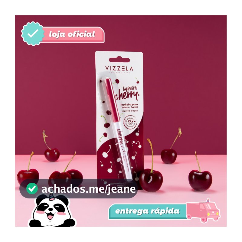 Lapiseira Delineador Olhos Cherry Bordô Retrátil À Prova D'Água Vegano Original Vizzela