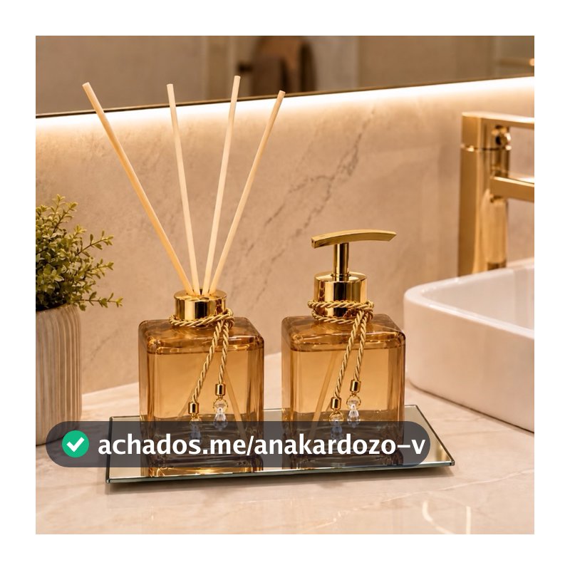 Kit Lavabo Pet Ambar Difusor de Varetas e Saboneteira Luxo Bandeja Banheiro Casa