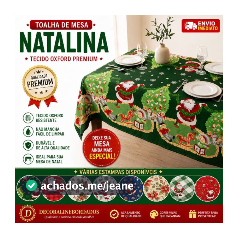 Toalha De Mesa De Natal Oxford Premium 4 6 8 10 Lugares Retangular Quadrada Natalina