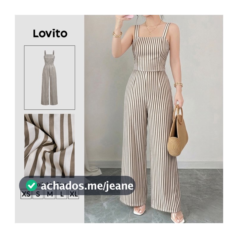Lovito Listrado Macacão Boho Falso 2 em 1 com Zíper Padrão Primavera/verão para Mulheres L189ED195
