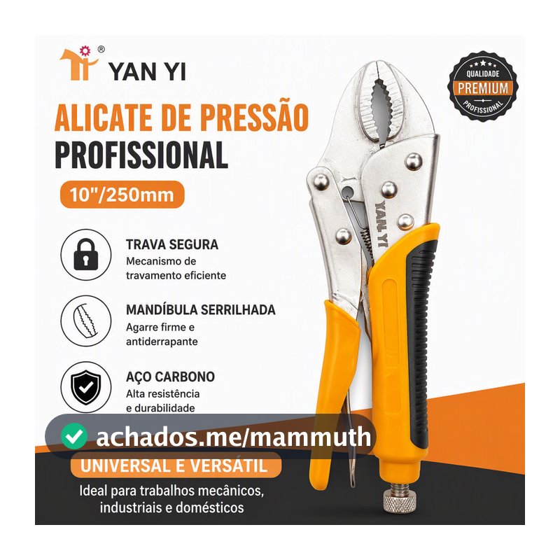 Alicate de Pressão 10'' (250mm) Profissional Alicate Travante Multiuso Reparo Mecânico Mordente Curvo Cabo Emborrachado