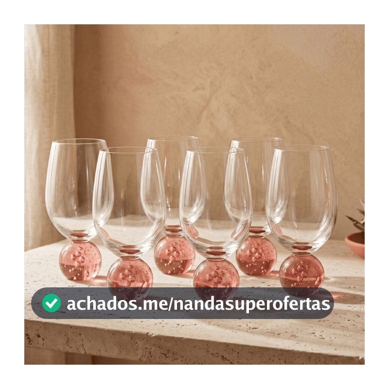 Jogo 6 Tacas Vinho Copo Cristal Bubble 450ml Haste Esfera Bola Colorida Rosa Suave Luxo