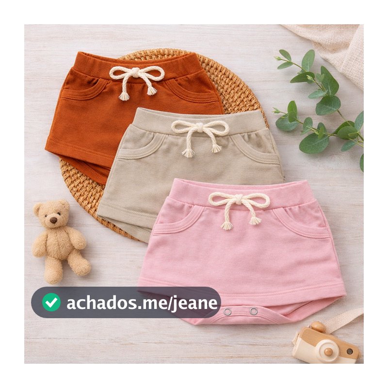 Kit Com 3 Short Saia Tapa Fralda Bebê Menina Verão 100% Algodão