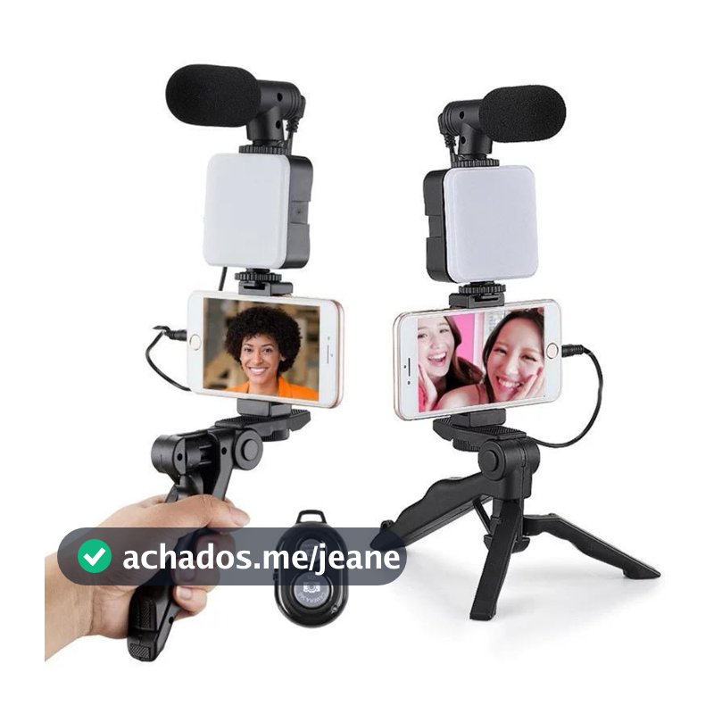 Kit Youtuber Tripe Vlog Live Suporte Celular Led com Microfone Fazer Vídeos