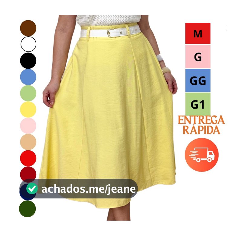 Saia Midi Evangélica Cintura Alta Com Bolso E Elástico Na Cintura Do P Ao G3 Plus Size