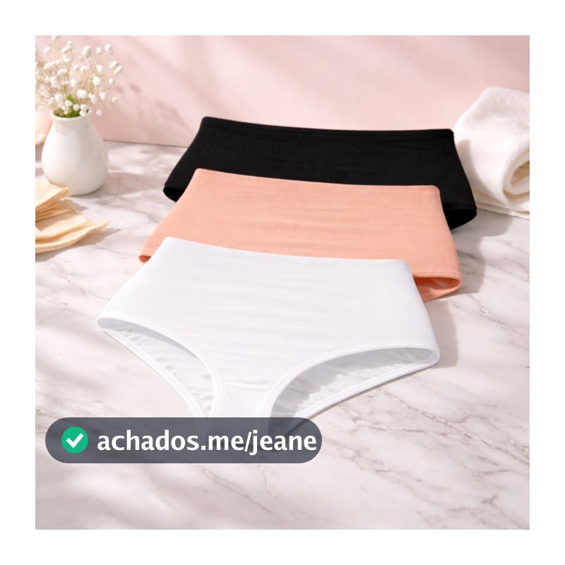 Kit 3 Calcinhas Cós Alto Plus Size Feminina Modeladora Cós Duplo Microfibra Confortável Cintura Alta