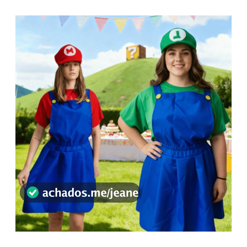 Fantasia Jardineira Mario Bros ou  Luigi Feminina Vermelha Verde Adulto + Quepe Premium Entrega FULL
