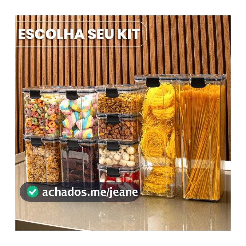 Kit Pote Hermético para Mantimentos de Cozinha Dispensa Armário Plástico
