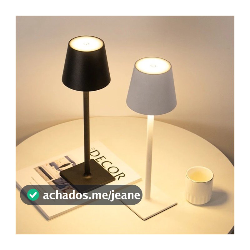 Luminária Abajur Mesa Led Touch Dimerizável Sem Fio Recarregável